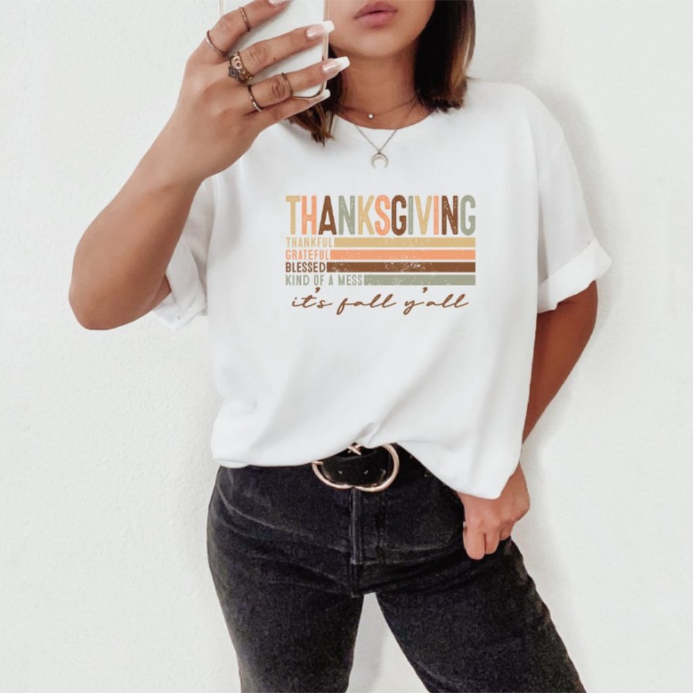 Custom Thanksgiving Thankful Grateful Blessed Graphic Tee